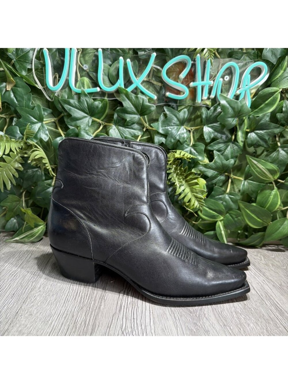 Charlie 1 Horse Womens Ankle Zip Boots Black 8 B Leather Cowboy Western Snip Toe